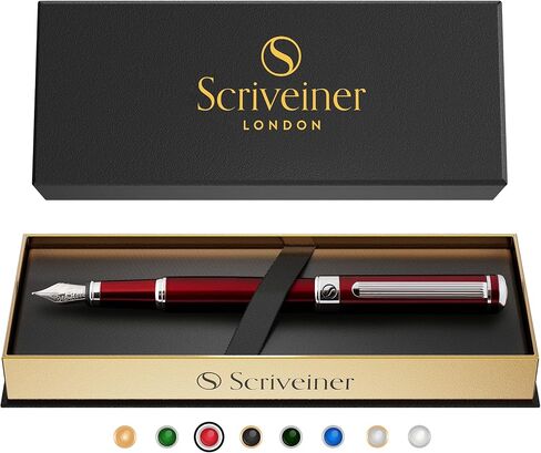 Scriveiner Luxury Fountain Pen - Stunning Black Lacquer Pen, 24K Gold Finish, Schmidt 18K Gilded Nib (Medium), Converter, Best Pen Gift Set for Men & Women, Professional, Executive, Office, Nice Pens in Saudi Arabia