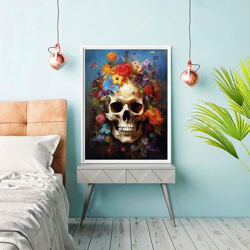 Reofrey DIY Diamond Art Painting Kits for Adults Skeleton, Diamond Art Flowers Full Drill Round Rhinestone, Cross Stitch Embroidery Canvas for Crafts Home Wall Decor 30x40cm in Saudi Arabia