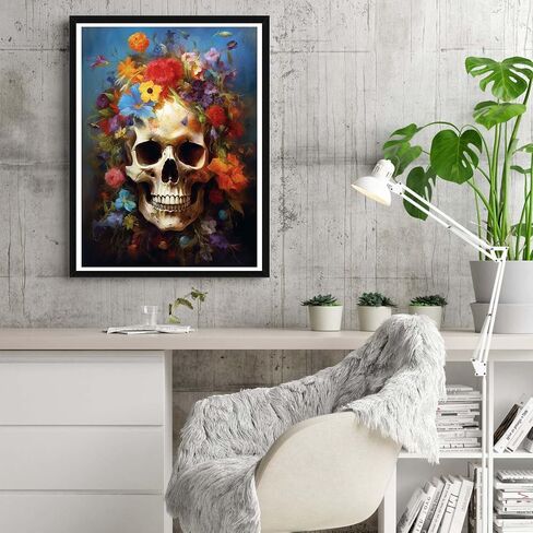 Reofrey DIY Diamond Art Painting Kits for Adults Skeleton, Diamond Art Flowers Full Drill Round Rhinestone, Cross Stitch Embroidery Canvas for Crafts Home Wall Decor 30x40cm in Saudi Arabia