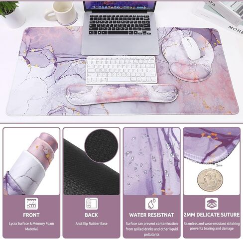 Ergonomic Mouse Pad with Wrist Rest - 34.7" x 15.4" - Large Mouse Pad for Desk, 4-in-1 Extended Mousepad + Keyboard Wrist Rest + Mouse Wrist Rest + Coaster Set for Home Office, Purple in Saudi Arabia
