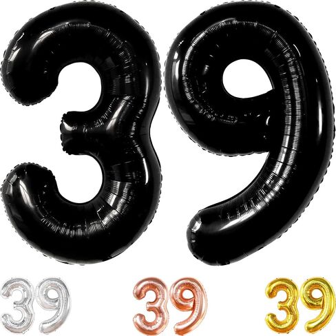 Katchon ، Big 39 Balloons Numbers Black - 40 inch | 39 عدد البالونات ، زينة عيد ميلاد 39 للرجال | 39 بالونات عيد ميلاد ، احباط أسود 39 بالونات لعيد الميلاد | 39 زخارف عيد ميلاد للنساء in Kuwait