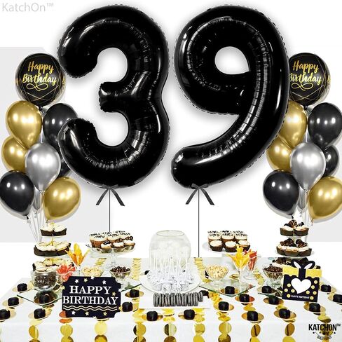 Katchon ، Big 39 Balloons Numbers Black - 40 inch | 39 عدد البالونات ، زينة عيد ميلاد 39 للرجال | 39 بالونات عيد ميلاد ، احباط أسود 39 بالونات لعيد الميلاد | 39 زخارف عيد ميلاد للنساء in Kuwait