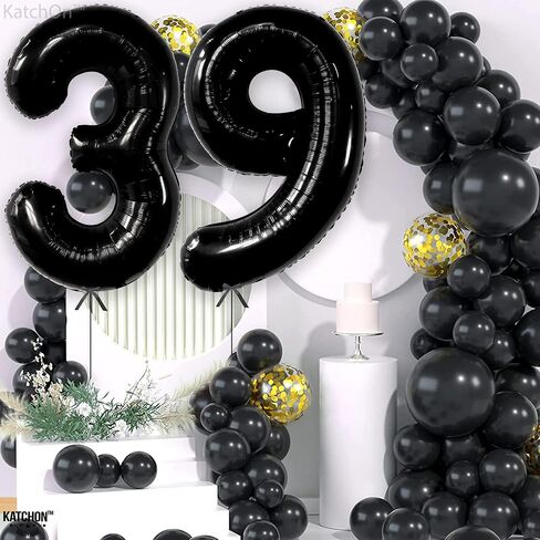 Katchon ، Big 39 Balloons Numbers Black - 40 inch | 39 عدد البالونات ، زينة عيد ميلاد 39 للرجال | 39 بالونات عيد ميلاد ، احباط أسود 39 بالونات لعيد الميلاد | 39 زخارف عيد ميلاد للنساء in Kuwait