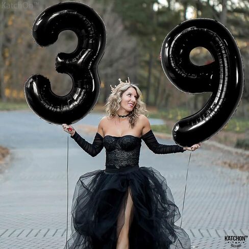 Katchon ، Big 39 Balloons Numbers Black - 40 inch | 39 عدد البالونات ، زينة عيد ميلاد 39 للرجال | 39 بالونات عيد ميلاد ، احباط أسود 39 بالونات لعيد الميلاد | 39 زخارف عيد ميلاد للنساء in Kuwait