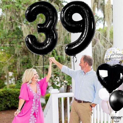Katchon ، Big 39 Balloons Numbers Black - 40 inch | 39 عدد البالونات ، زينة عيد ميلاد 39 للرجال | 39 بالونات عيد ميلاد ، احباط أسود 39 بالونات لعيد الميلاد | 39 زخارف عيد ميلاد للنساء in Kuwait