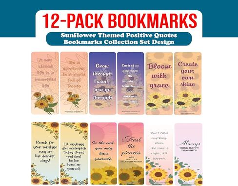 Creanoso Sunflower Themed Positive Quotes Bookmarks (2-Sets x 6 Cards) – Daily Inspirational Card Set – Interesting Book Page Clippers – Great Gifts for Adults and Professionals in Kuwait