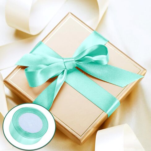 Mint Satin Ribbon 1 Inch x 25 Yards, Wedding Bouquet Ribbon Solid Color Ribbon for Gift Wrapping, Decorative Ribbon Party Ribbon for Crafts Wreaths Sewing Projects in Kuwait