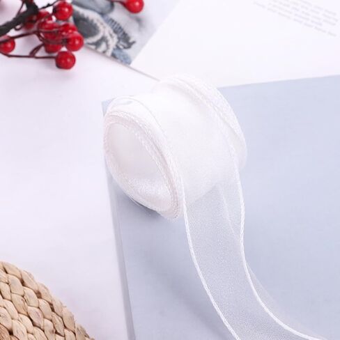 About 10 Yards 1.5 Inch Iridescent Organza Ribbon Transparent Fishtail Wired Ribbon White Sheer Mesh Glitter Yarn Ribbons Bulk for Sewing Making Craft Bouquet Gift Wrapping Decor DIY Supply in Kuwait