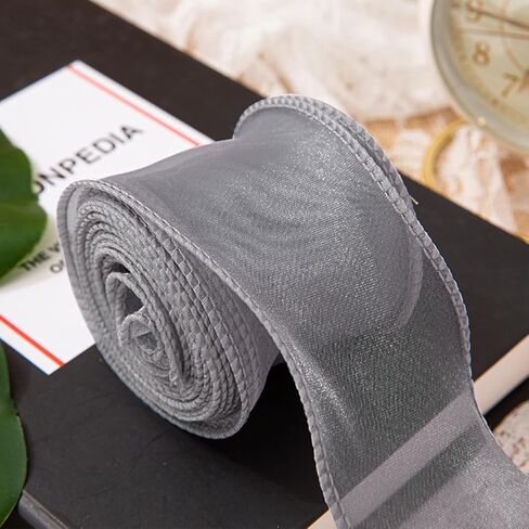 About 10 Yards 1.5 Inch Iridescent Organza Ribbon Transparent Fishtail Wired Ribbon White Sheer Mesh Glitter Yarn Ribbons Bulk for Sewing Making Craft Bouquet Gift Wrapping Decor DIY Supply in Kuwait