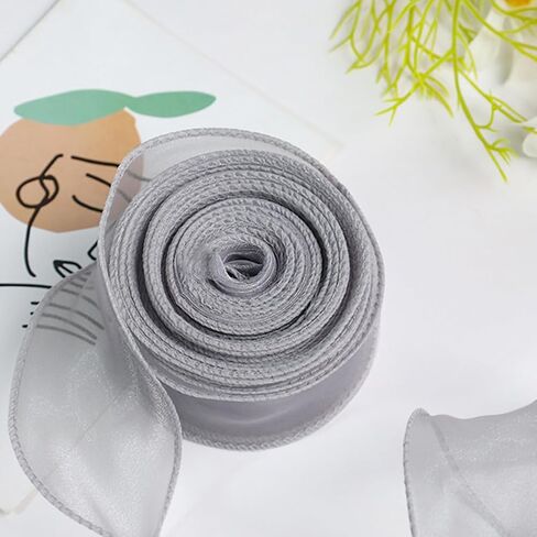 About 10 Yards 1.5 Inch Iridescent Organza Ribbon Transparent Fishtail Wired Ribbon White Sheer Mesh Glitter Yarn Ribbons Bulk for Sewing Making Craft Bouquet Gift Wrapping Decor DIY Supply in Kuwait