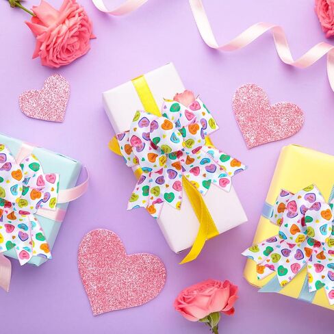 2 Roll Valentine's Day Conversation Heart Wired Edge Ribbon 2.5 Inch White Craft Ribbon Candy Heart Fabric Ribbon for Bow Wreath Gift Wrap Home Decor, 20 Yards in Saudi Arabia