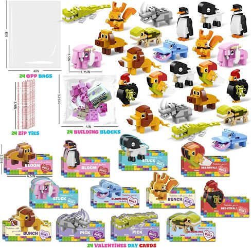 Valentines Day Cards for Kids - 24 Packs Insect Building Blocks with Valentines Day Cards, Valentines Gifts for School, Classroom Exchanges Gifts, Funny Party Favors for Kids, Boys, Girls in Saudi Arabia