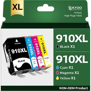 910XL 910 Ink Cartridges Combo Pack Compatible for HP 910 Ink Cartridges Replacement for HP 910 XL Printers Officejet Pro 8020 8025 8030 8035 8010 8015 8022 Series (B/C/M/Y,4 Pack)