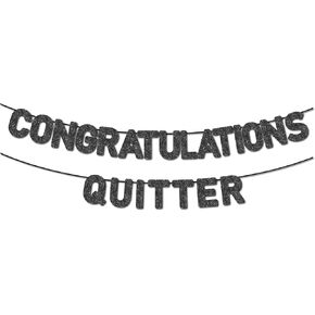 Pre-Strung Congratulations Retirement Banner for Retirement Party Decorations - NO DIY - Retirement Banner- Farewell Party Banner - Black Glitter