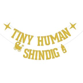 Tiny Human Shindig Banner Funny Wecome Baby Theme Baby Shower Decorations For Gender Reveal/Baby Shower Party Decoration Supplies Gold Glitter