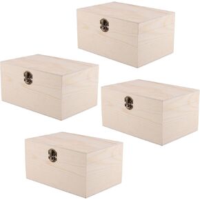 FUNSUEI 4 PCS 7.9 x 5.1 x 3.9 Inch Wooden Box, Unfinished Wood Box, Wooden Boxes for Crafts, Wood Boxs with Hinged Lid for Jewelry, DIY Craft, Storage, Gift
