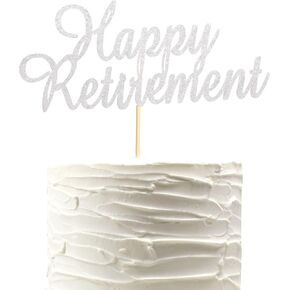 Happy Retirement Cake Topper Retired Cake Pick Retirement Theme Birthday Party Cake Decorations Supplies - Black Glitter