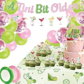 Martini Bow Birthday Party Decorations - Tablecloth, Green Pink Glitter Banner, Cake Topper, Balloons for Stylish Martini Themed Parties, and Chic Celebrations