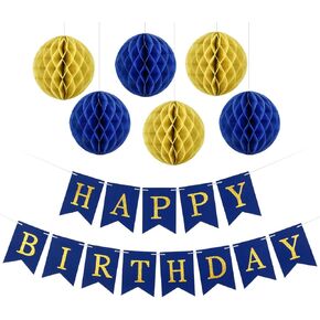 Navy Blue and Gold Happy Birthday Banner Happy Birthday Navy Blue Banner, Happy Birthday Sign for Navy Blue Birthday Party Banner Decorations