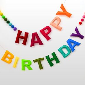 LOLStar Rainbow Birthday Decorations Pre-Strung Happy Birthday Banner Felt Ball Garland Personalized Happy Birthday Sign Reusable Backdrop for Kids Birthday Decor, Party Decor, Photo Booth Props