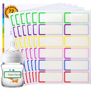 Name Labels for Kids Stuff School Supplies, 72 PCS Waterproof Daycare Labels for Baby Bottles, Kids School Name Stickers Self Laminating, Dishwasher Safe, Toddler Name Tags for Plastic Water Bottle