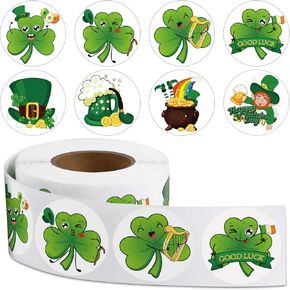 Zonon 600 Pieces St. Patrick Day Stickers Roll Cute Shamrock Leprechaun Beer Gold Coins Labels Teacher Reward Stickers Lucky Irish Decals Seals for Classroom Preschool, 1.5 inches
