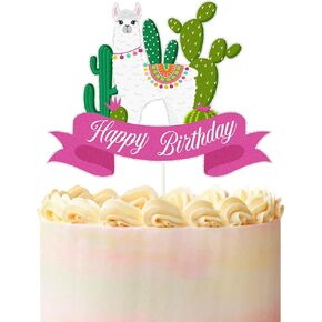 Llama Cactus Happy Birthday Cake Topper, Mexican Alpaca Fiesta Baby Shower Party Decor - Llama First Birthday Party Decoration