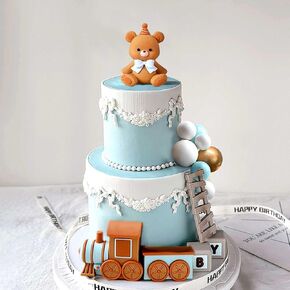 JeVenis Blue Balls Bear Cake Decoration Baby Bear Baby Shower Cake Topper Bears Train Cake Decoration Baby Shower Birthday Cake Decoration