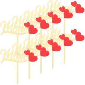 Alipis 10pcs Mothers Day Cake Toppers Golden Acrylic Mom Cupcake Picks Holiday Cake Decorations for Happy Mothers Day Birthday Party Supplies