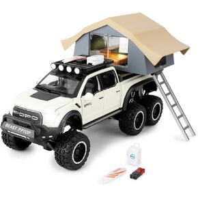 BDTCTK 1/32 Ford Raptor F150 Pickup Truck Model Car Motorhome Camper, Zinc Alloy Pull Back Toy Car Camping RV with Sound and Light for Kids Boy Girl Gift(White)