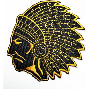 HHO Indian Tribal Chief (Black Yellow) Patch Embroidered DIY Patches, Cute Applique Sew Iron on Kids Craft Patch for Bags Jackets Jeans Clothes