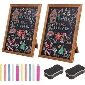 2 PCS 11x14 Inch Small Chalkboard Signs with Stand Black Magnetic Chalkboard Tabletop Non-Porous Surface with Rustic Pine Wood Frame Chalk Board Easel Sign for Kitchen, Wedding