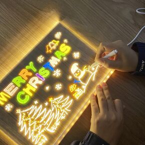 LED Note Board with Light, Acrylic Message Marker Board with Stand and 7 Pen as a Glow Memo Letter Board Note Glass White Board for Office School Home (11.8" X 7.9")