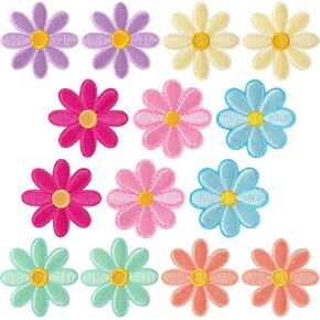 14PCS Daisy Flower Iron on Patches, 7 Colors Flower Sew on Fabric, Cute Embroidered Floral Patches for Clothes Decoration, Small Daisy Fabric Patch for Hats, Jackets