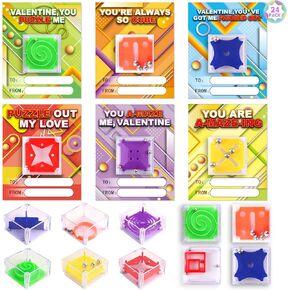 SpringFlower Valentines Day Cards For Kids,Valentines Greeting Cards With Balance IQ Maze Game Toy,Valentines Gifts Valentines Party Favors Classroom Prizes Supply, 24 Pack