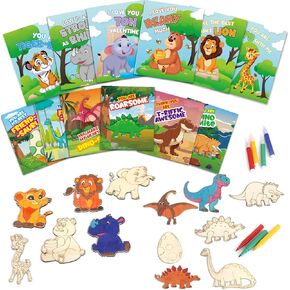 Valentines Day Cards for Kids School, 30 PACK Animal Wooden Painting Crafts Kits, Valentines Cards for Kids Classroom Exchange, Valentines Day Gifts for Kids, Valentines Party Favors