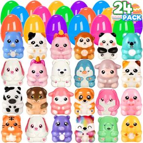 Duchong 24 Packs Easter Eggs with Toys Inside, 2.8" Plastic Easter Eggs with Slow Rising Toys, Basket Stuffers Filler, Easter Theme Party Favor for Boys and Girls