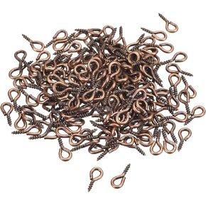 uxcell 200Pcs Small Screw Eye Pins Hooks Mini Eyelets Screws Threaded, 4.5x10x1.2mm Self Tapping Screw for Jewelry Making Findings DIY Crafts, Copper Tone