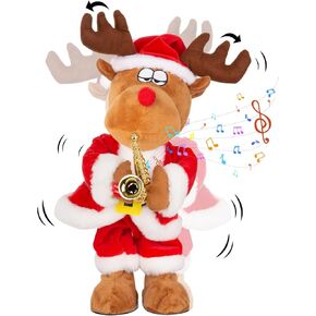Electric Reindeer Toy with Singing, Dancing, and Saxophone Playing, Christmas Animatronics Musical Reindeer, Christmas Plush Doll Toy for Kids, Xmas Gift & Indoor Festive Decoration