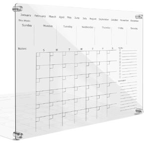 TIANSE Acrylic Dry Erase Board 24" x 18" Wall Calendar Monthly Acrylic Whiteboard Dry Erase Calendar for Office School and Home Walls with 3 Marker Pen