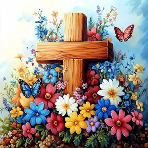 MAXBYE Cross with Flowers Diamond Paintings, Christ Cross Flowers Diamond Art Kits for Adults, Diamond Art Accessories and Free Extra 30% Diamonds, Diamond Art for Home Décor Items. 12x12inch