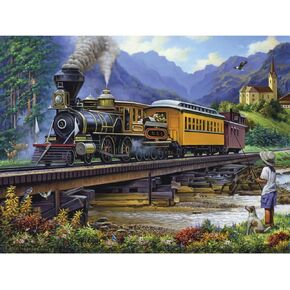 Bits and Pieces – 300 Piece Jigsaw Puzzle for Adults – Old Stream Train - Locamotive Track Rail Bridge Jigsaw Puzzle by Artist Oleg Gavrilov, Completed Puzzle Size: 18" x 24"