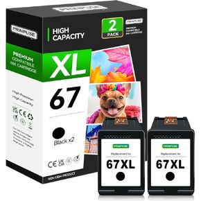 67XL Ink Cartridge Remanufactured Replacement for HP Ink 67 67XL XL HP67 Black use with 2700 2700e 2752 2752e 2742 2755 4100 4100e 4152 4155e 6000 6055 6400 6458 6458e 6455e Printer, 2 Black
