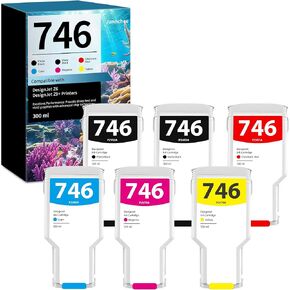746 Ink Cartridge 300ml (6-Pack, PK/MK/CR/C/M/Y) Replacement for HP 746 Ink Cartridges Kit P2V78A P2V79A P2V80A P2V81A P2V82A P2V83A for DesignJet Z6 & Z9+ Large Format Printer