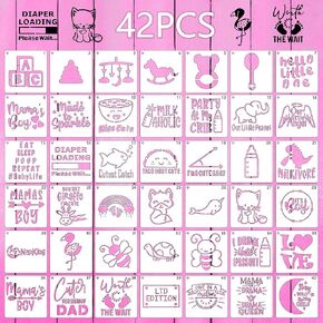 30 Pcs Baby Shower Stencils for Onesie Decorating Kit-Reusable 5 Inch Cute Phrase and Small Animal Kids Stencils for Painting on Boys Girls Bibs Shirt Bodysuit Baby Clothes