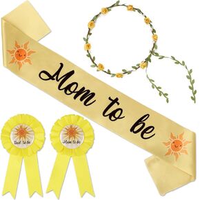 Serencatcher Baby Shower Sash for Mommy Boy ، تشمل زخارف استحمام الطفل من Sun Mommy Daddy لتكون صفراء التاج لأشعة الشمس بين الجنسين يكشف عن الحفلات الحمل الدعائم التذكارية