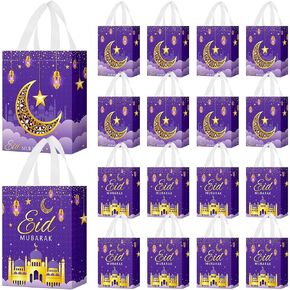 locmeo 24 pcs عيد مبارك مقبولة الهدايا مع المقابض - غير المنسوجة Al Fitr المسلمين أكياس متعددة الوظيفية رمضان مبارك إمبارات لوازم الالتفاف (الأسود)