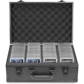 Graded Card Storage Box, 4 Row Slab Case for Graded Cards, PSA Card Case for Sports Cards, Baseball Card Holder Case, Sports Trading Card Case Fits PSA, CSG, BGS and Top Loaders (BLACK)