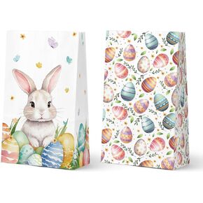 KALEFO Easter Paper Bags Rabbit Treat Bags Easter Egg Gift Bag Paper Goodie Bags Easter Party Supplies Birthday Decorations(24 Pcs)