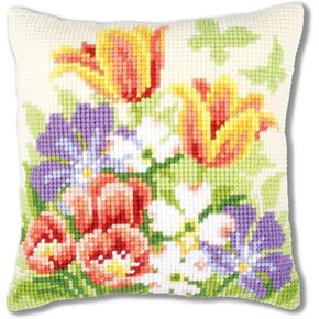 Vervaco Cross Stitch Cushion Kit Spring Flowers 16" x 16"